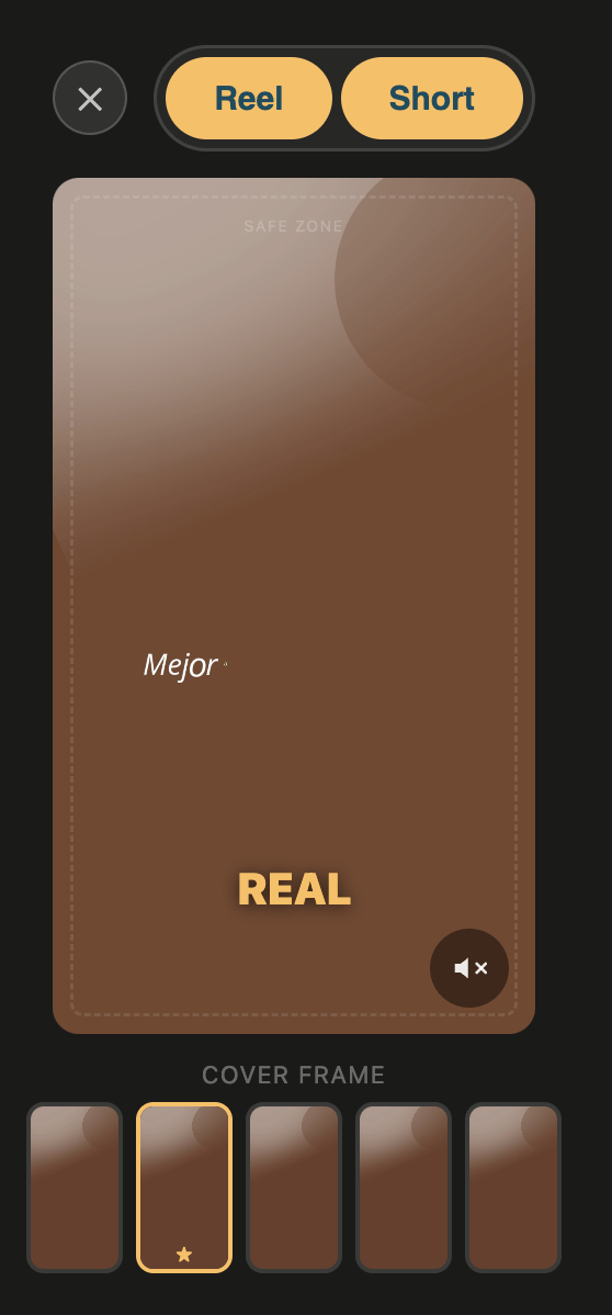 Reel editor showing REAL cover frame selection